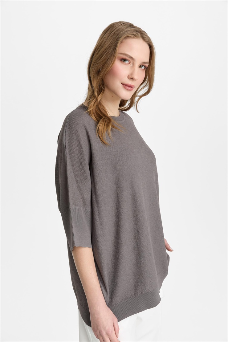 Mutlu Ertan Kadın Kapri Kol Triko Bluz Füme 20315