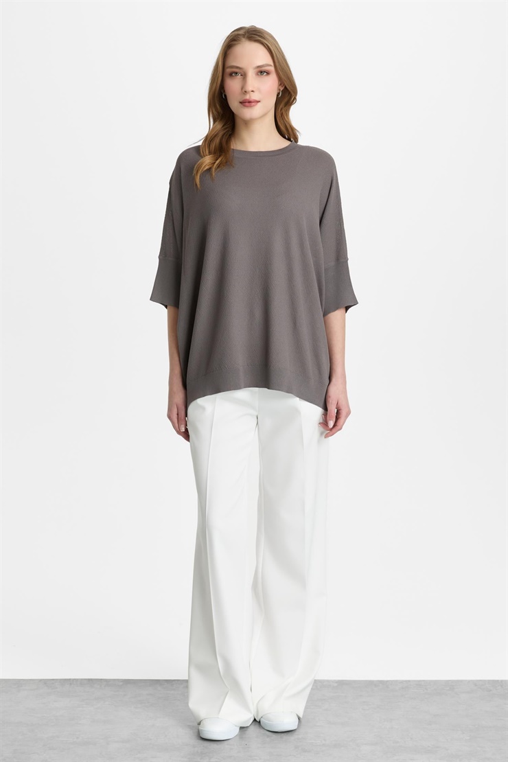 Mutlu Ertan Kadın Kapri Kol Triko Bluz Füme 20315