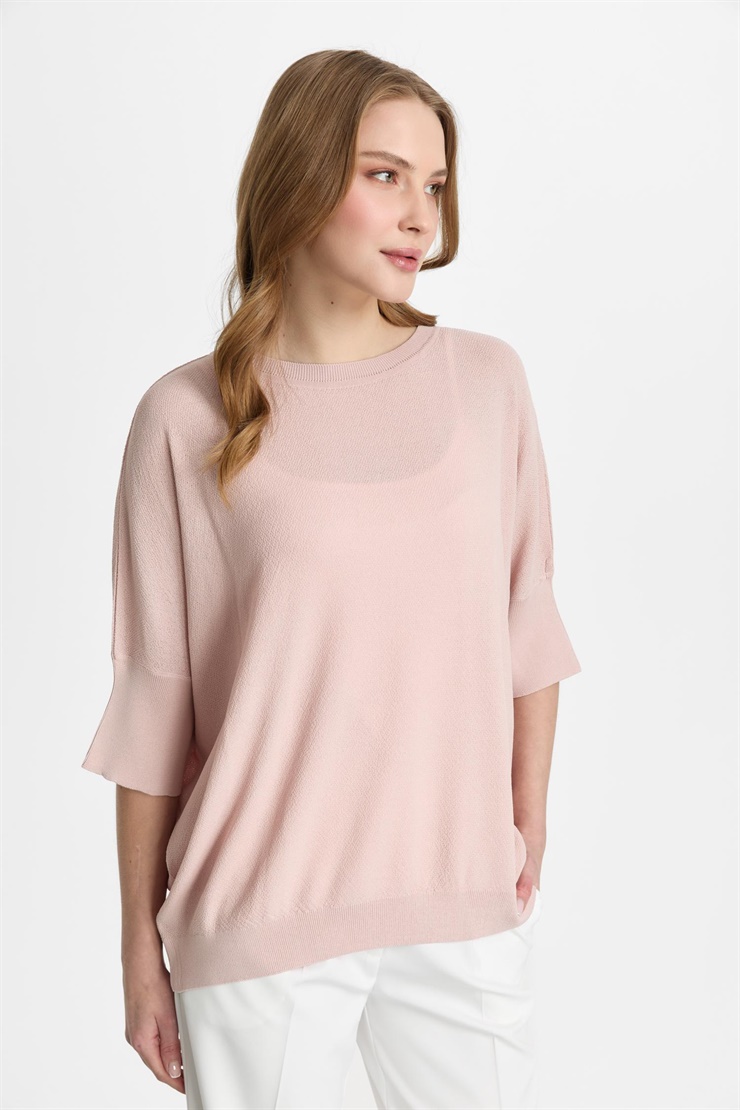 Mutlu Ertan Kadın Kapri Kol Triko Bluz Gül 20315