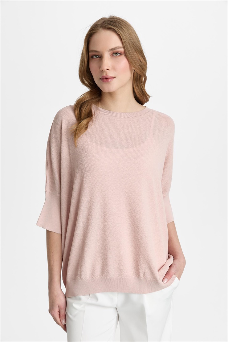 Mutlu Ertan Kadın Kapri Kol Triko Bluz Gül 20315