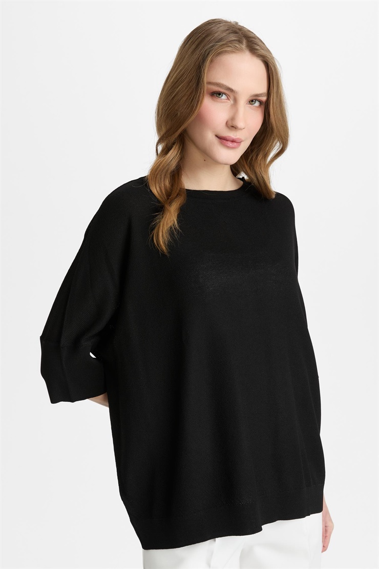 Mutlu Ertan Kadın Kapri Kol Triko Bluz Siyah 20315