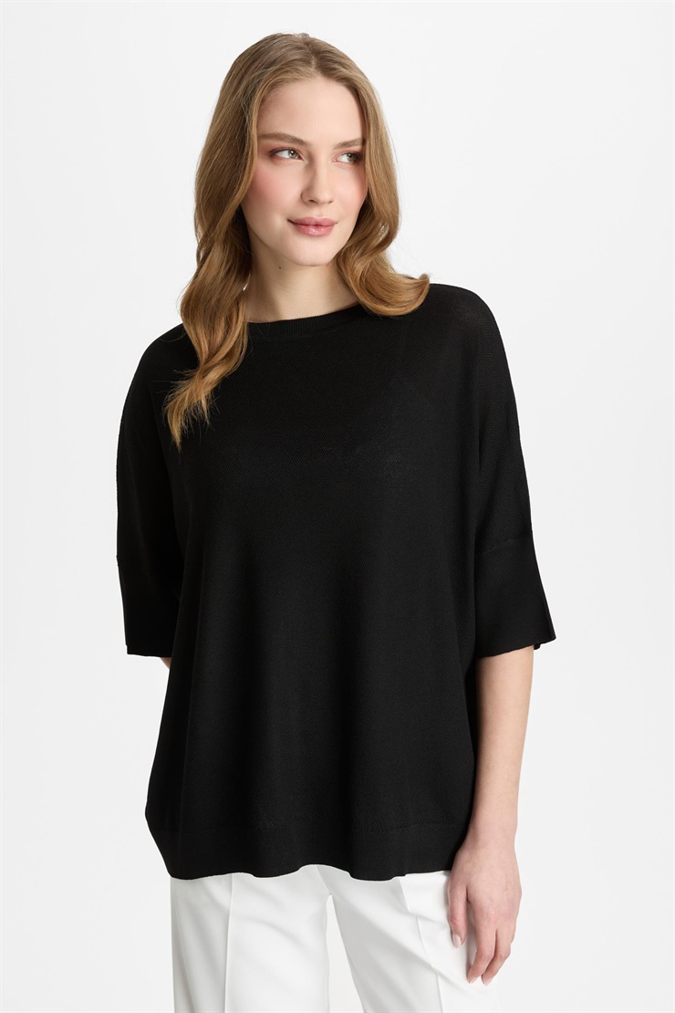 Mutlu Ertan Kadın Kapri Kol Triko Bluz Siyah 20315