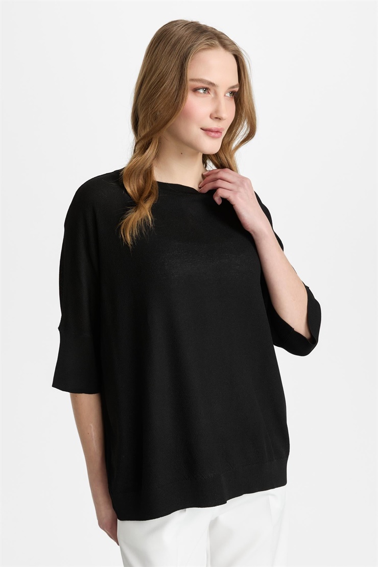 Mutlu Ertan Kadın Kapri Kol Triko Bluz Siyah 20315