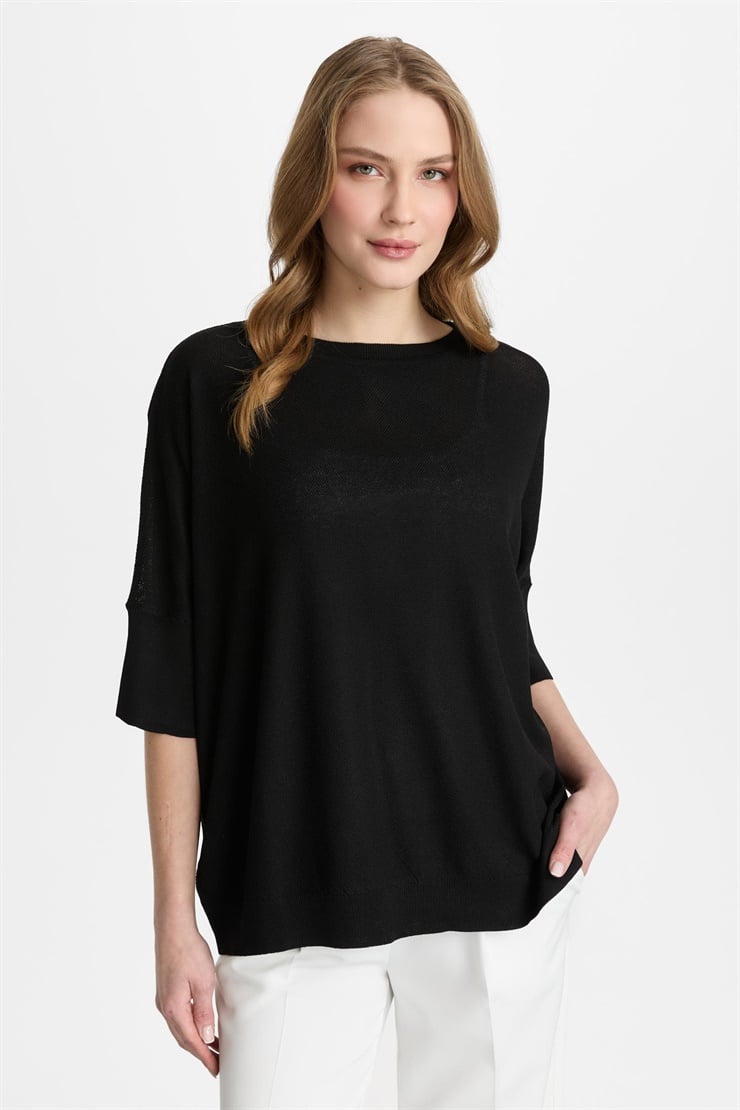 Mutlu Ertan Kadın Kapri Kol Triko Bluz Siyah 20315