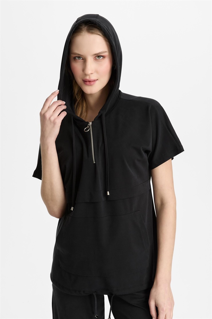 Mutlu Ertan Kadın Kapüşonlu Fermuarlı Bluz Siyah 30465