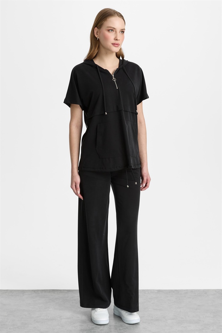 Mutlu Ertan Kadın Kapüşonlu Fermuarlı Bluz Siyah 30465