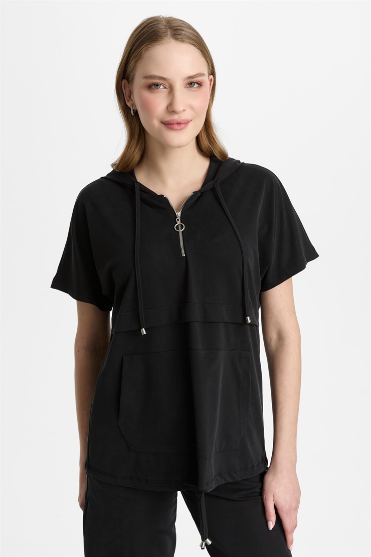 Mutlu Ertan Kadın Kapüşonlu Fermuarlı Bluz Siyah 30465