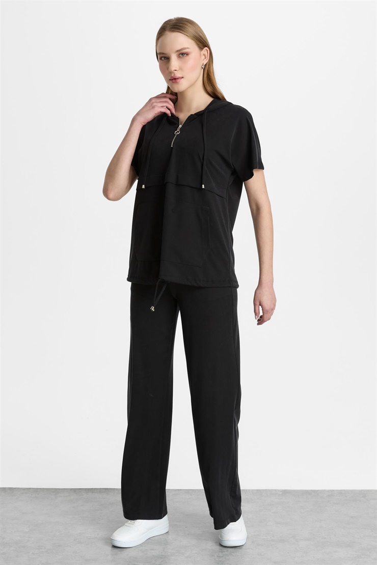 Mutlu Ertan Kadın Kapüşonlu Fermuarlı Bluz Siyah 30465