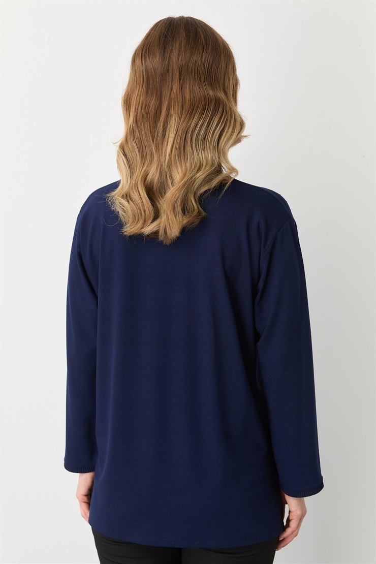 Mutlu Ertan Kadın Kare Taşlı Bluz Lacivert 30431