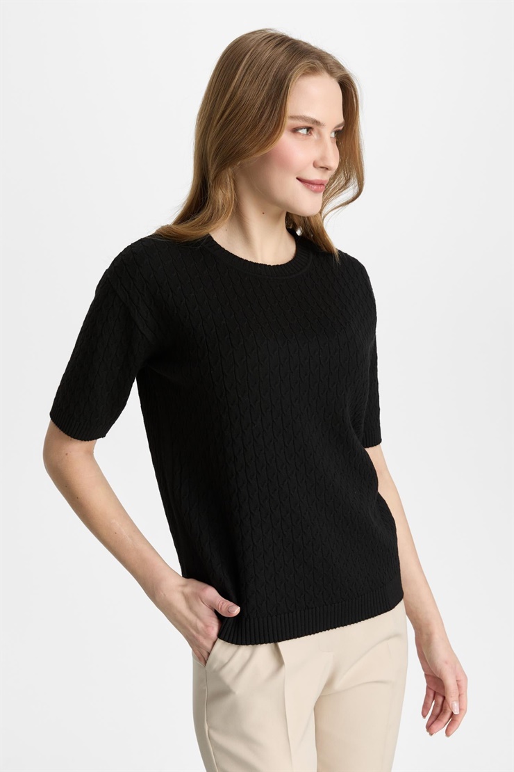 Mutlu Ertan Kadın Kısa Kollu Saç Örgü Bluz Siyah 20327