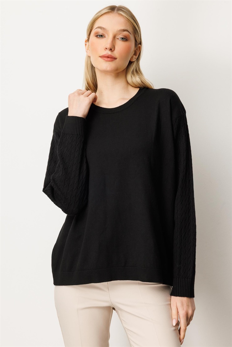 Mutlu Ertan Kadın Kolları Yürütmeli Sıfır Yaka Triko Bluz Siyah 20255