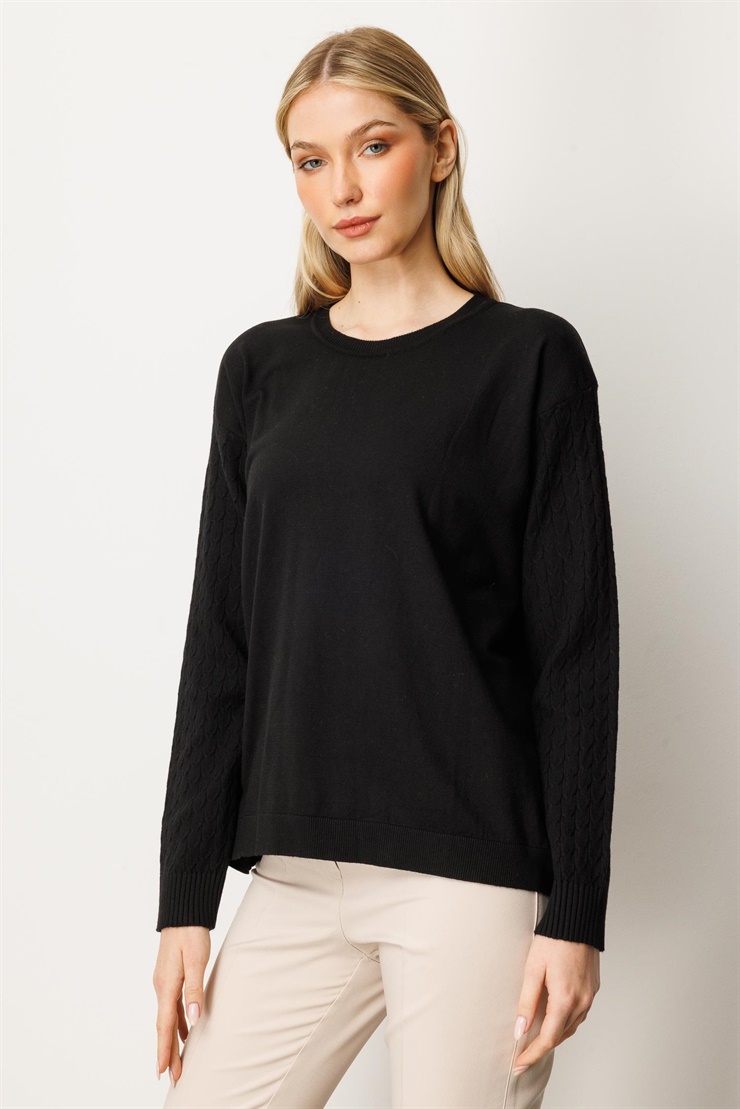 Mutlu Ertan Kadın Kolları Yürütmeli Sıfır Yaka Triko Bluz Siyah 20255