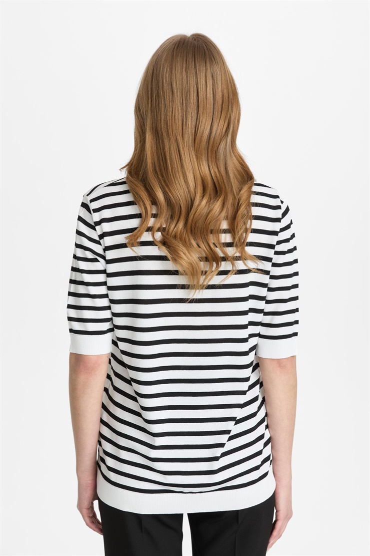 Mutlu Ertan Kadın Kravat Detalı Çizgili Bluz Ekru - Siyah 20311