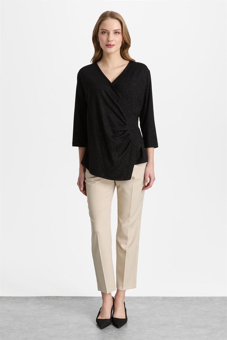 Mutlu Ertan Kadın Kruvaze Simli Bluz Siyah 30486