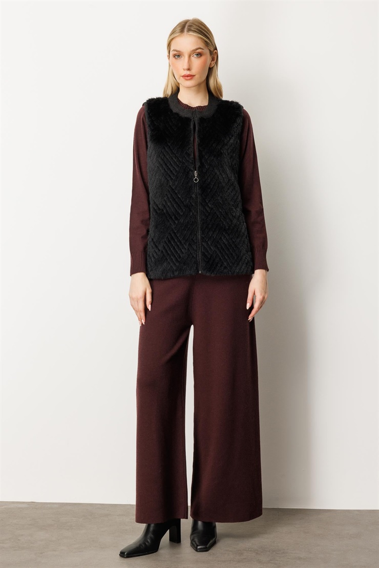 Mutlu Ertan Kadın Kürk Kombinli Triko Yelek Siyah 20218