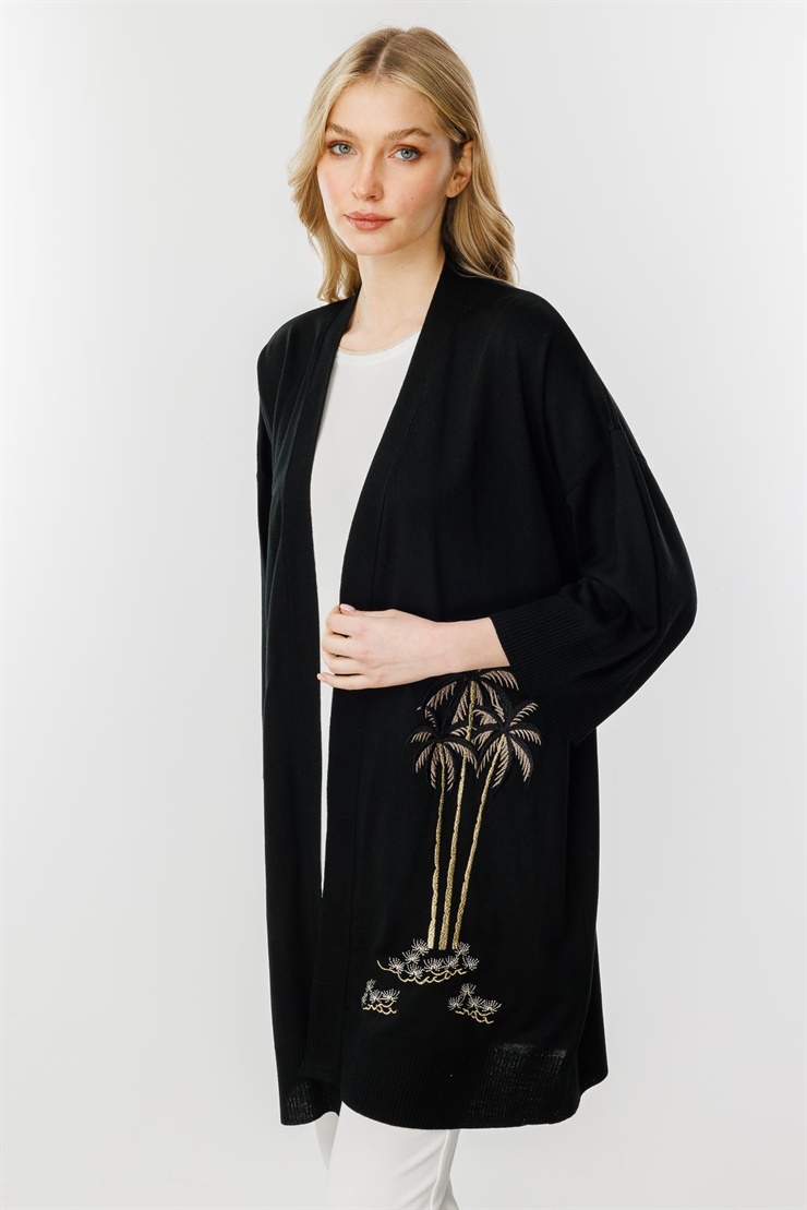 Mutlu Ertan Kadın Nakışlı Truvakar Kol Hırka Siyah 20169