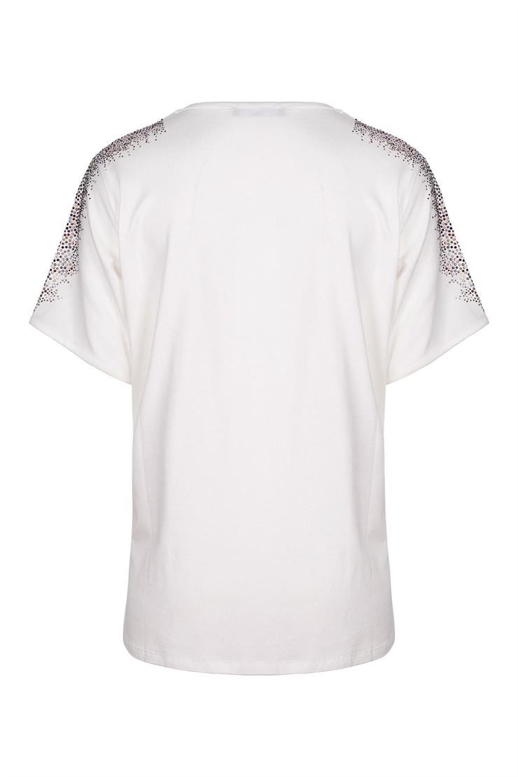 Mutlu Ertan Kadın Omzu Taşlı Penye Bluz Ekru 3512