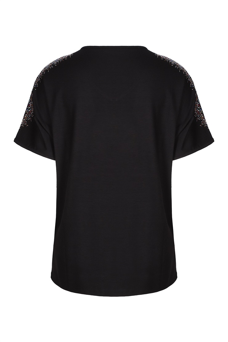 Mutlu Ertan Kadın Omzu Taşlı Penye Bluz Siyah 3512