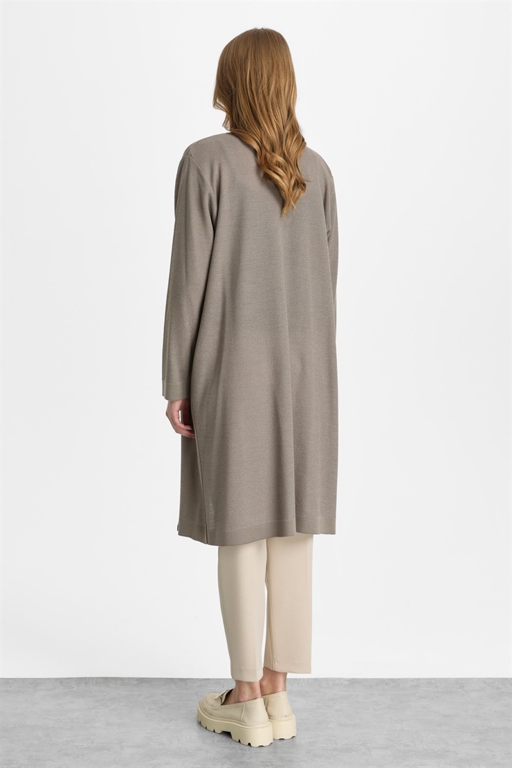 Mutlu Ertan Kadın Pirinç Örgü Simli Triko Hırka Vizon 20168