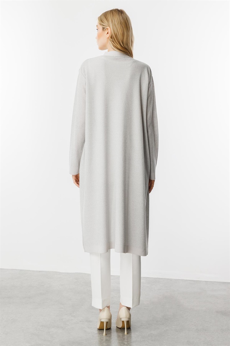 Mutlu Ertan Kadın Pirinç Örgü Simli Triko Hırka Orta Gri 20168