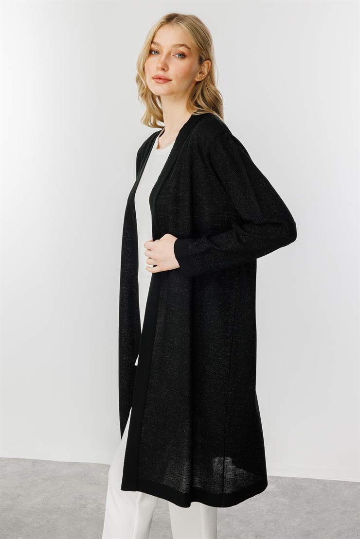 Mutlu Ertan Kadın Pirinç Örgü Simli Triko Hırka Siyah 20168