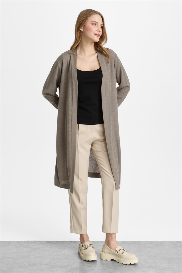 Mutlu Ertan Kadın Pirinç Örgü Simli Triko Hırka Vizon 20168