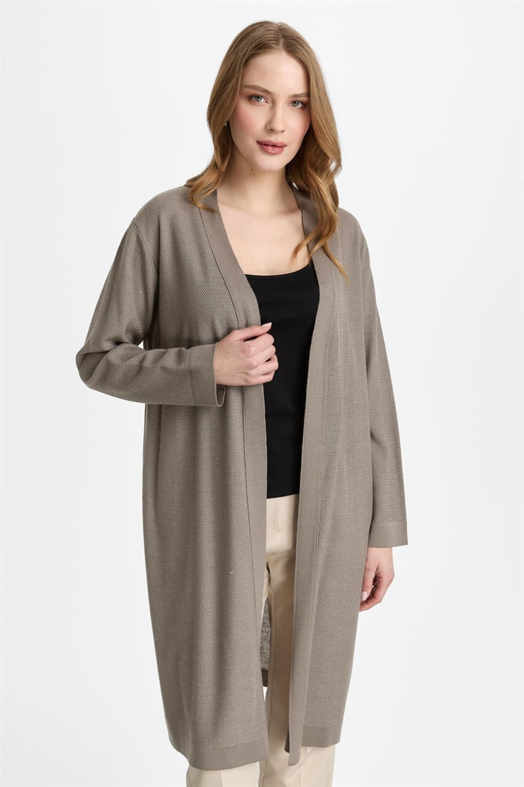 Mutlu Ertan Kadın Pirinç Örgü Simli Triko Hırka Vizon 20168