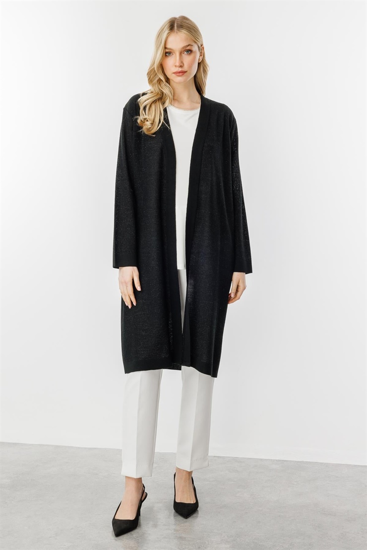 Mutlu Ertan Kadın Pirinç Örgü Simli Triko Hırka Siyah 20168