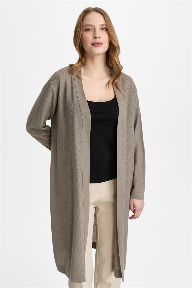 Mutlu Ertan Kadın Pirinç Örgü Simli Triko Hırka Vizon 20168