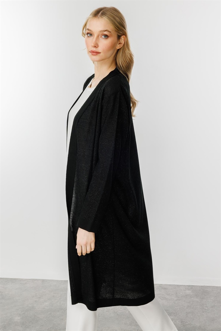 Mutlu Ertan Kadın Pirinç Örgü Simli Triko Hırka Siyah 20168