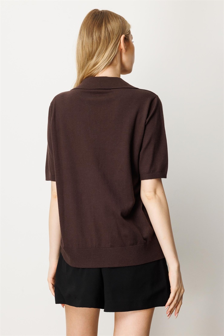 Mutlu Ertan Kadın Polo Yaka Kısa Kol Triko Bluz Vino 20247