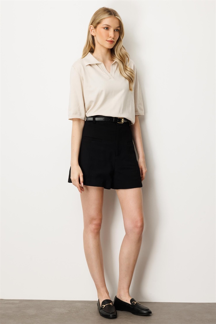 Mutlu Ertan Kadın Polo Yaka Kısa Kol Triko Bluz Taş 20247