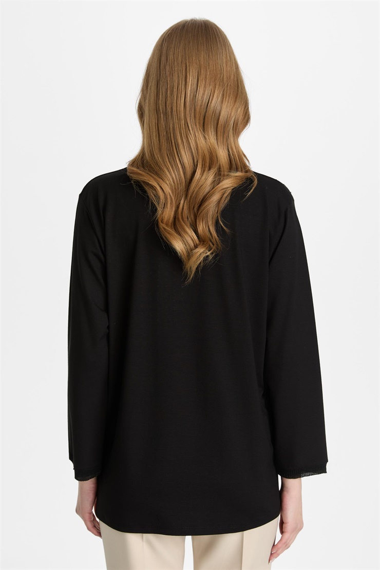 Mutlu Ertan Kadın Polo Yaka Taşlı Bluz Siyah 30457