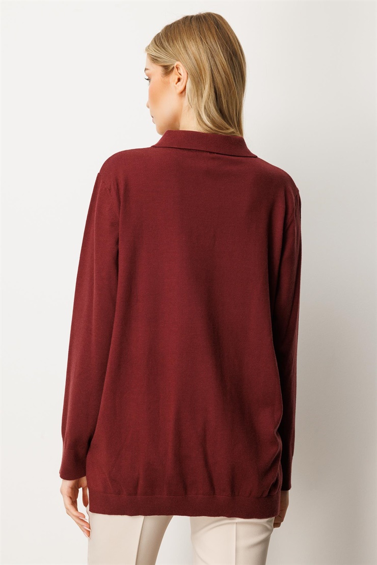 Mutlu Ertan Kadın Polo Yaka Triko Bluz Bordo 20254