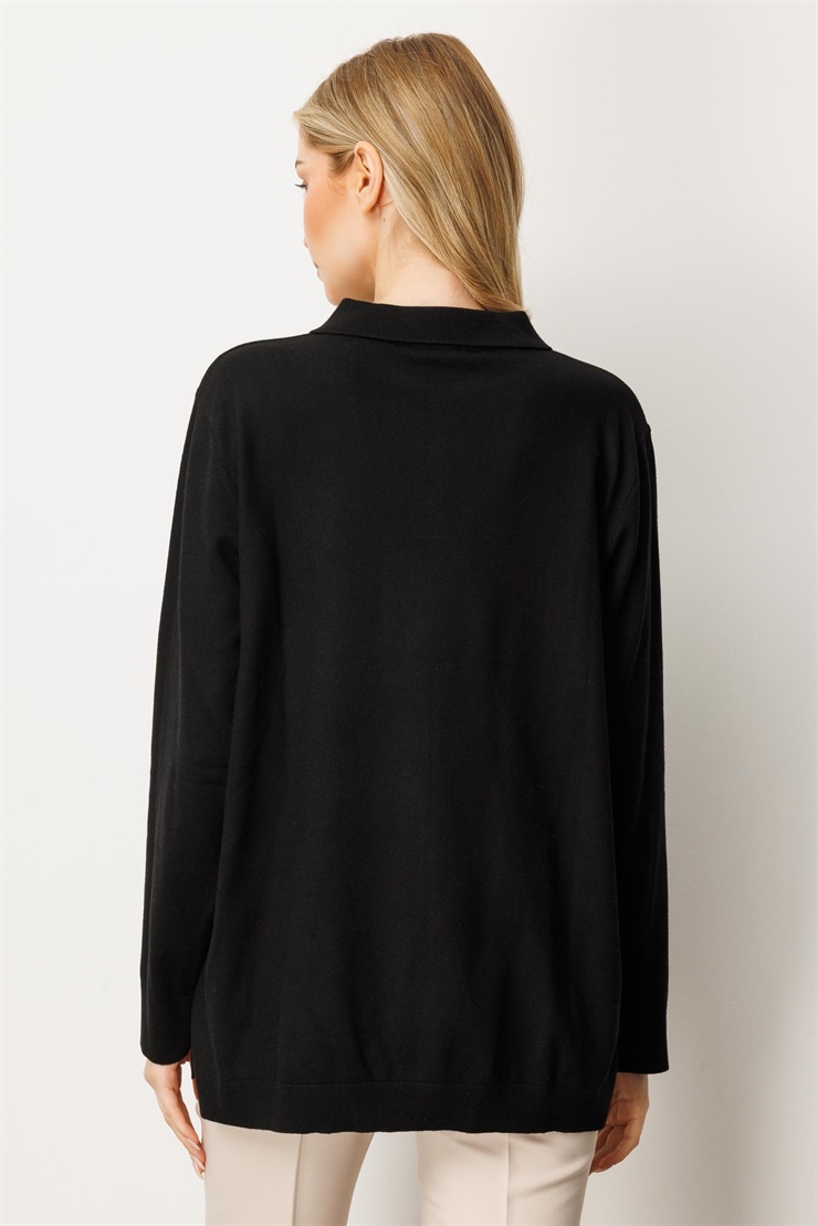 Mutlu Ertan Kadın Polo Yaka Triko Bluz Siyah 20254