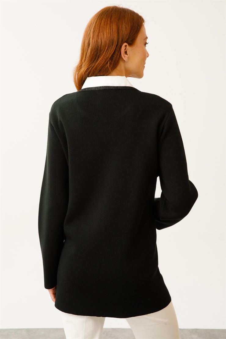 Mutlu Ertan Kadın PonPonlu Triko Cepli Fermuarlı Hırka Siyah 2982