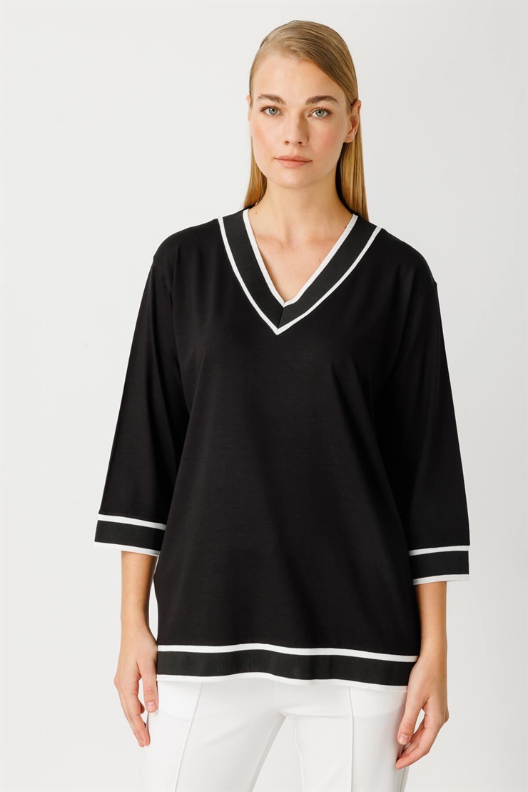 Mutlu Ertan Kadın Ribana Kombinli Penye Bluz Siyah 30233