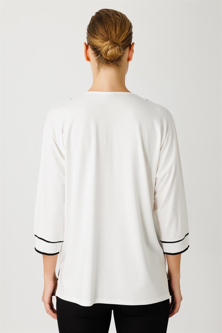 Mutlu Ertan Kadın Ribana Kombinli Penye Bluz Ekru 30233