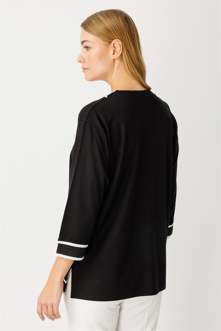 Mutlu Ertan Kadın Ribana Kombinli Penye Bluz Siyah 30233