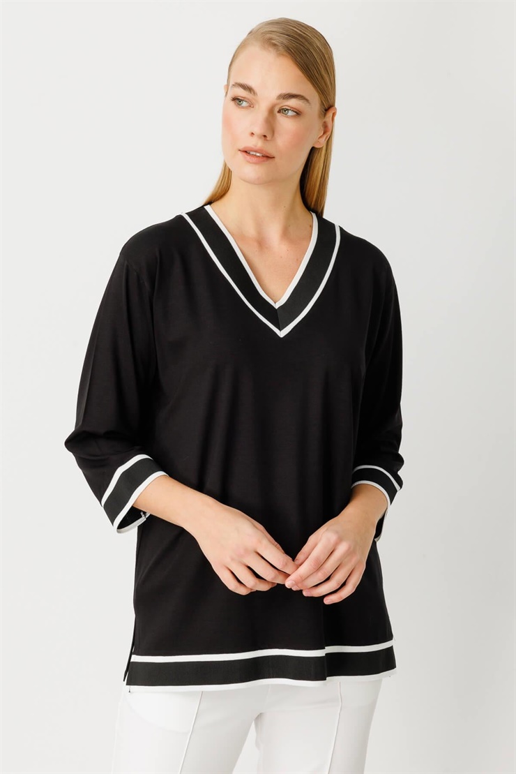 Mutlu Ertan Kadın Ribana Kombinli Penye Bluz Siyah 30233