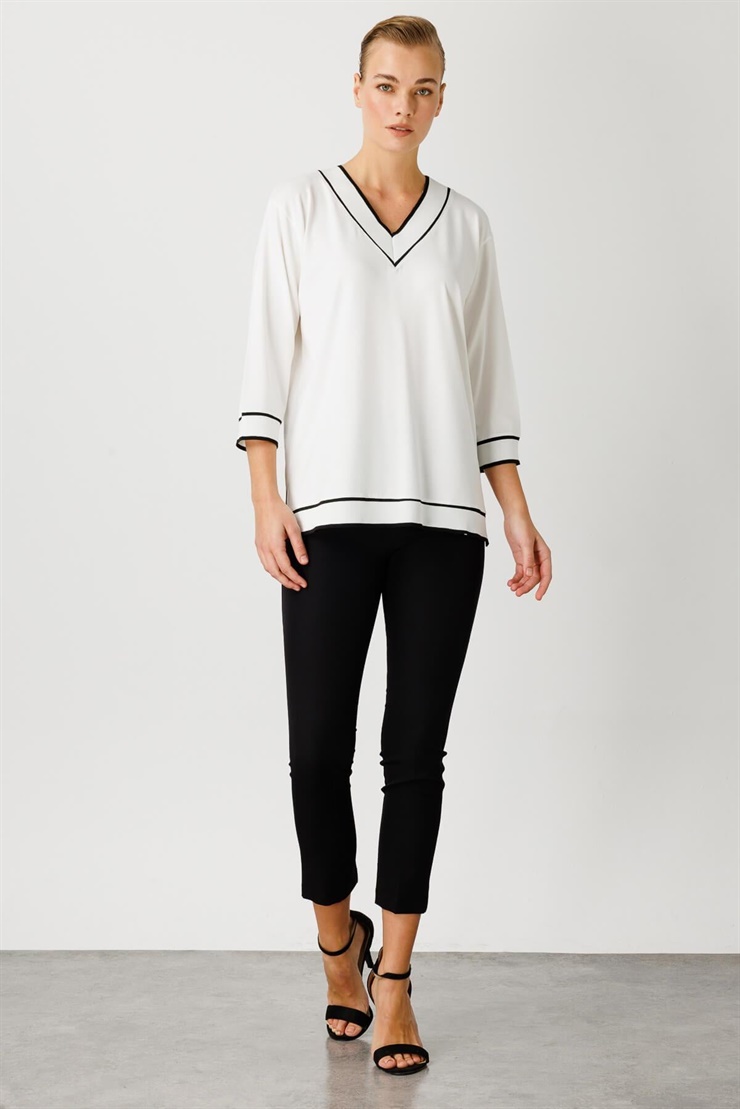 Mutlu Ertan Kadın Ribana Kombinli Penye Bluz Ekru 30233