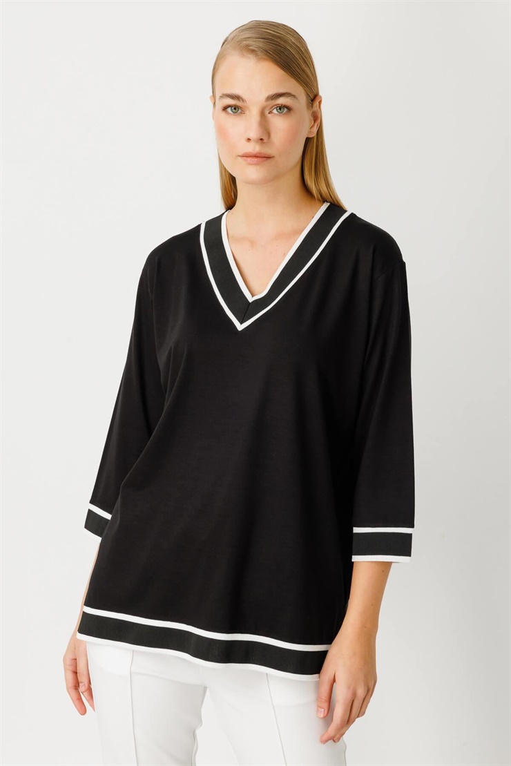 Mutlu Ertan Kadın Ribana Kombinli Penye Bluz Siyah 30233