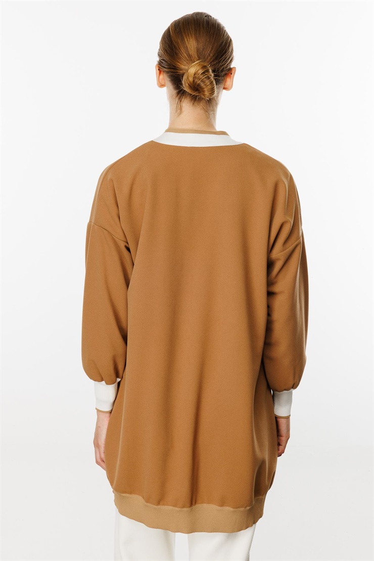 Mutlu Ertan Kadın Ribanalı Düğme Detaylı Hırka Vizon 30215