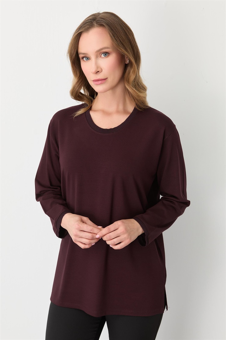 Mutlu Ertan Kadın Ribanalı Sıfır Yaka  Bluz Bordo 30413