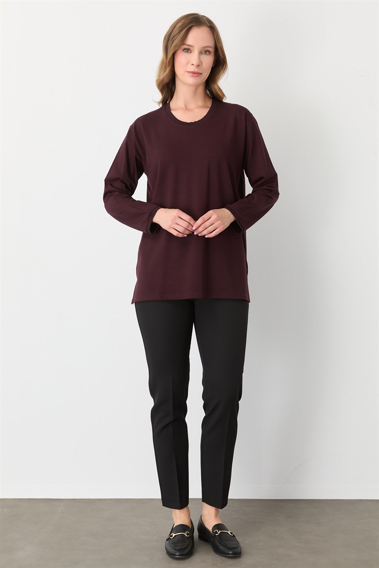 Mutlu Ertan Kadın Ribanalı Sıfır Yaka  Bluz Bordo 30413