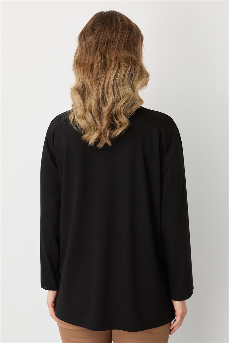 Mutlu Ertan Kadın Ribanalı Sıfır Yaka  Bluz Siyah 30413