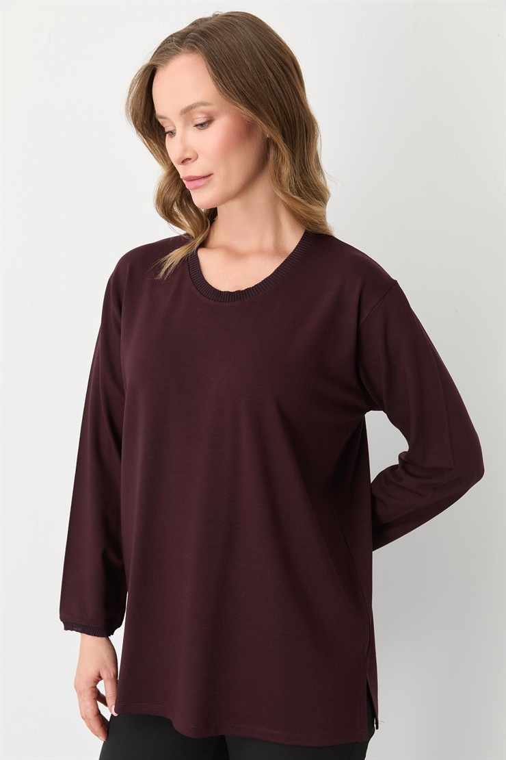 Mutlu Ertan Kadın Ribanalı Sıfır Yaka  Bluz Bordo 30413