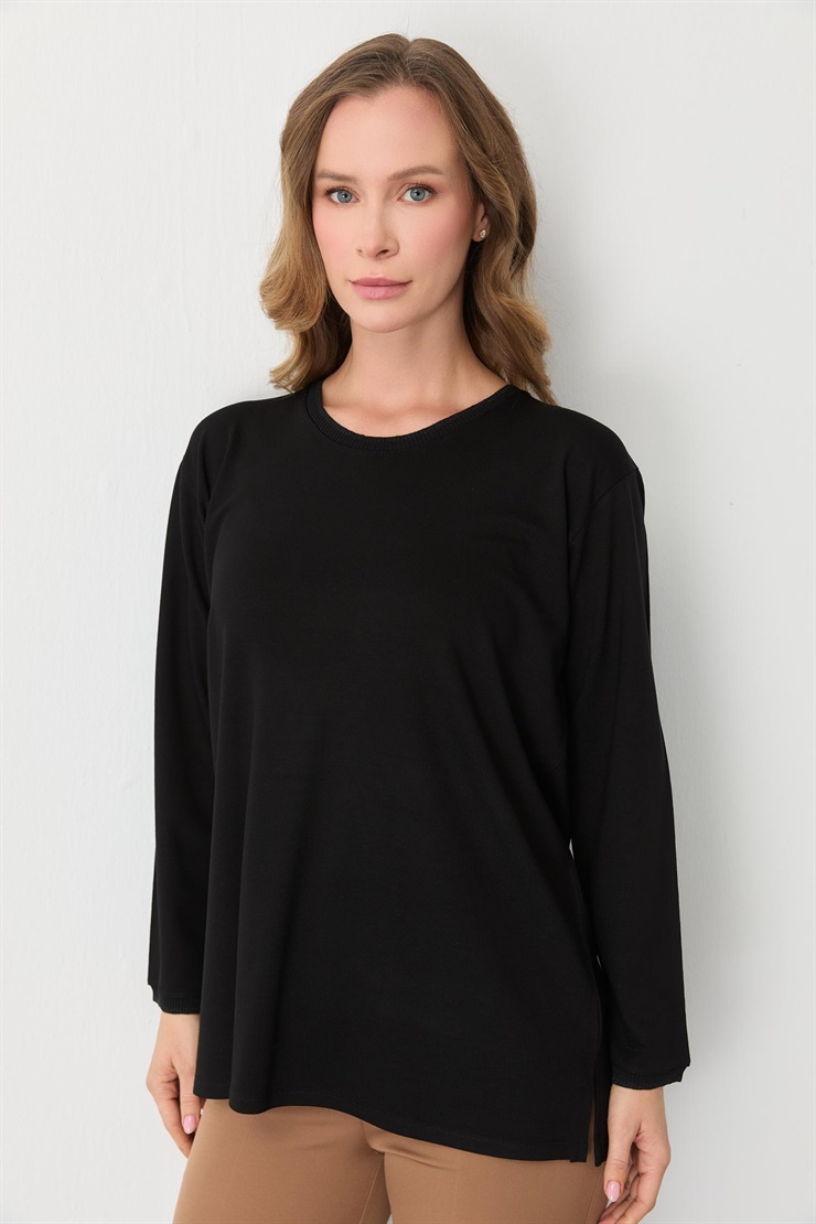 Mutlu Ertan Kadın Ribanalı Sıfır Yaka  Bluz Siyah 30413