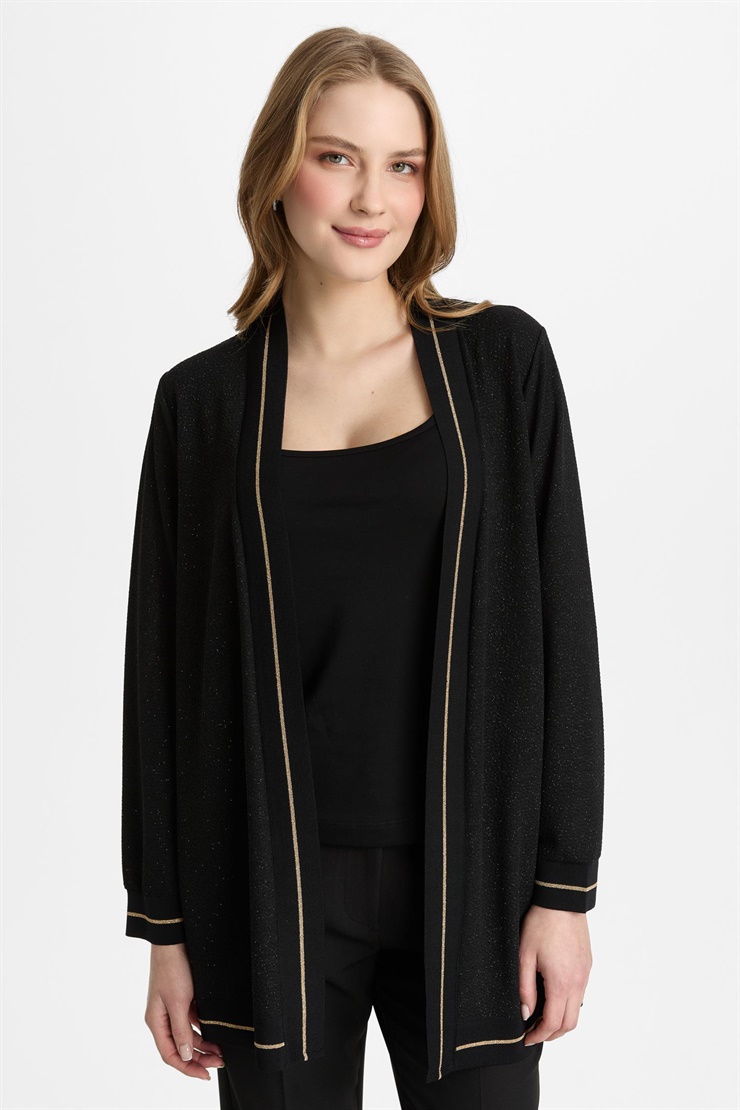 Mutlu Ertan Kadın Ribanalı Simli Hırka Siyah 30355