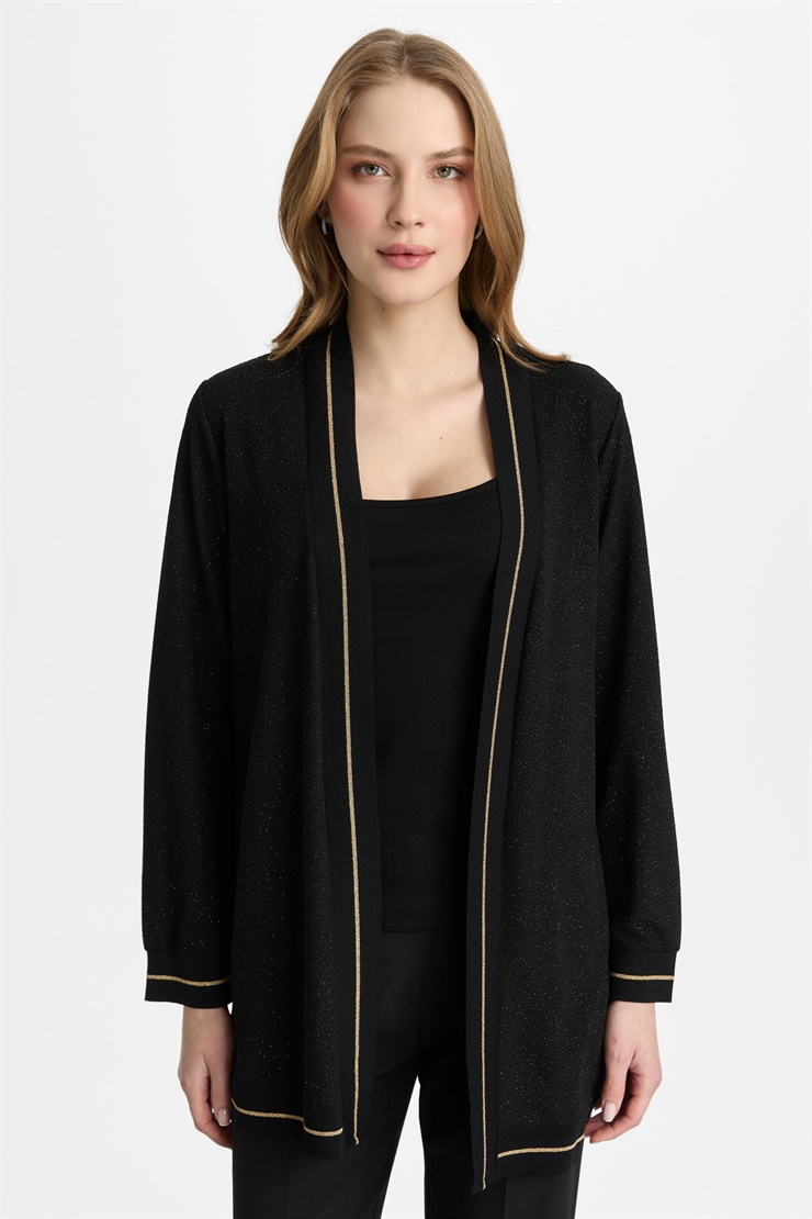 Mutlu Ertan Kadın Ribanalı Simli Hırka Siyah 30355